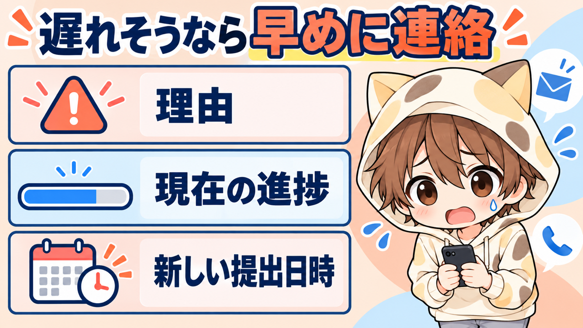 動画編集が遅れそうなときに理由・進捗・新しい提出日時を連絡する