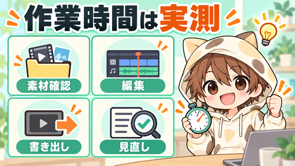 動画編集の素材確認・編集・書き出し・見直し時間を実測する