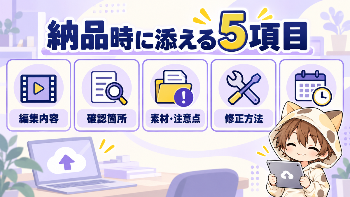 動画編集の納品時に添える編集内容・確認箇所・素材と注意点・修正方法・次回対応時期