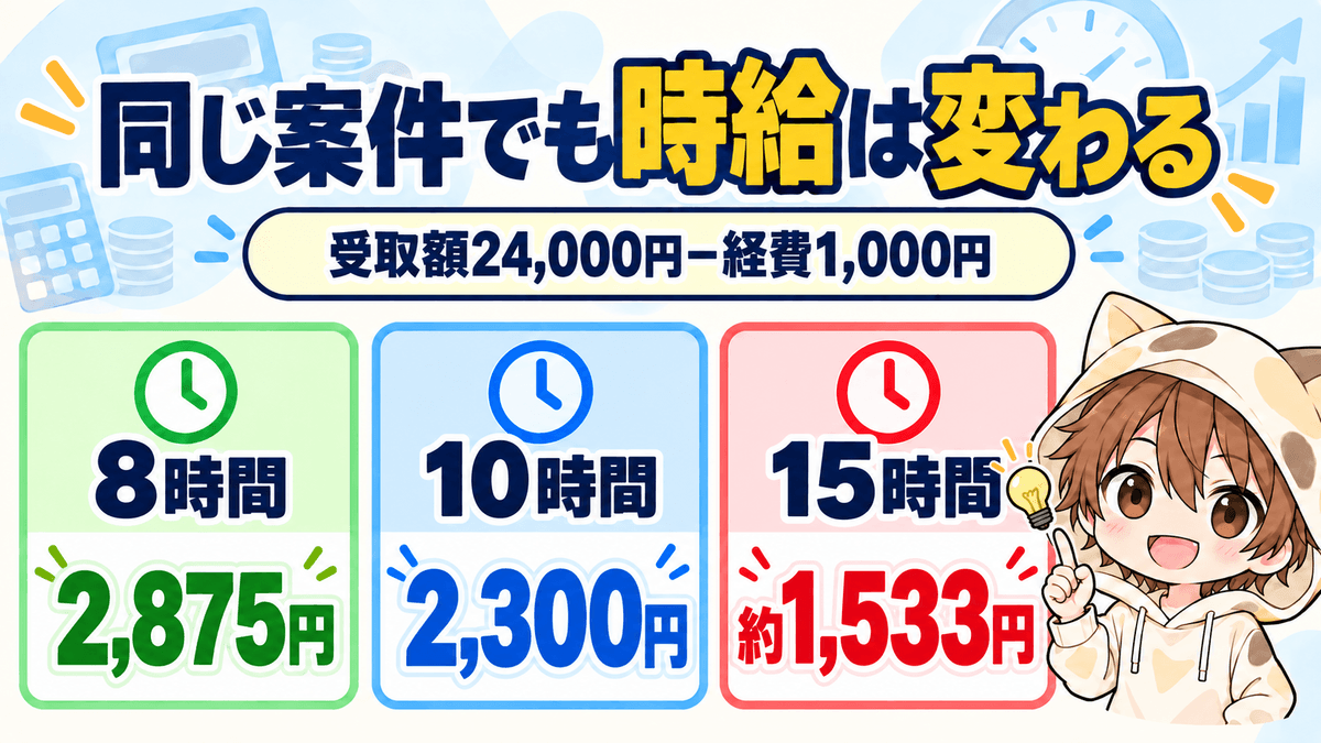 同じ案件でも8時間・10時間・15時間で実質時給が変わる計算例