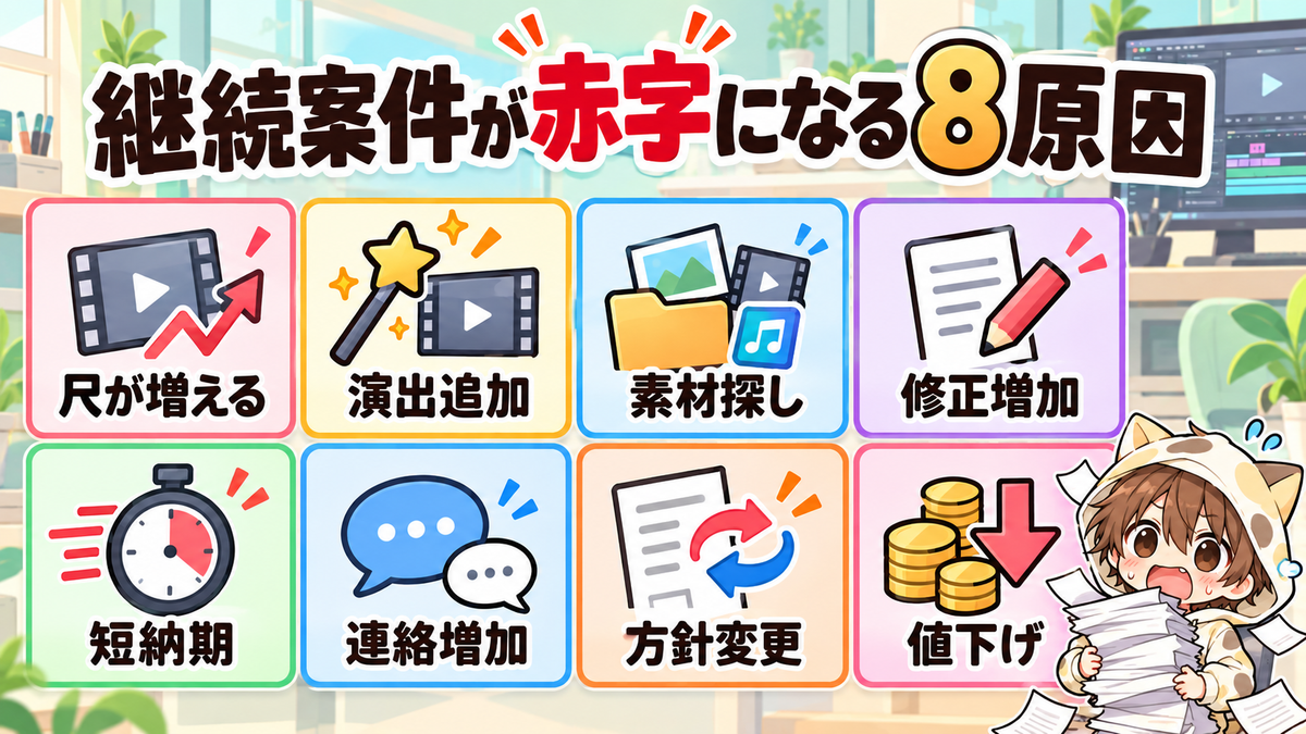 動画編集の継続案件が赤字になる8つの原因