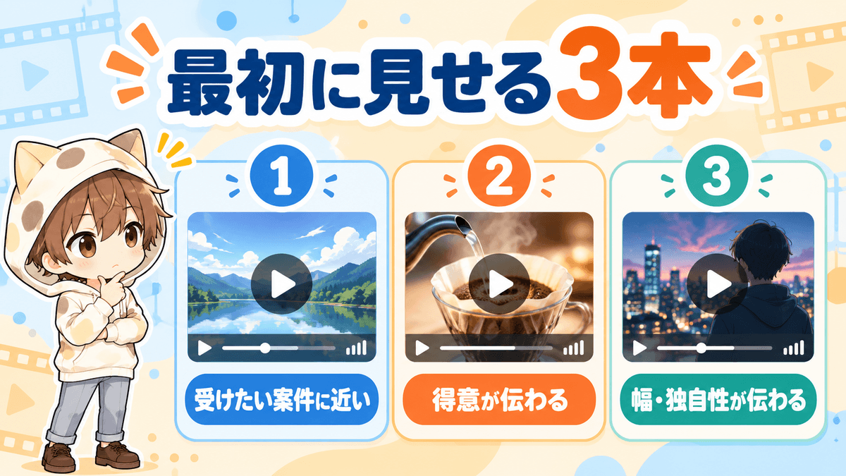 動画編集ポートフォリオで最初に見せる3作品