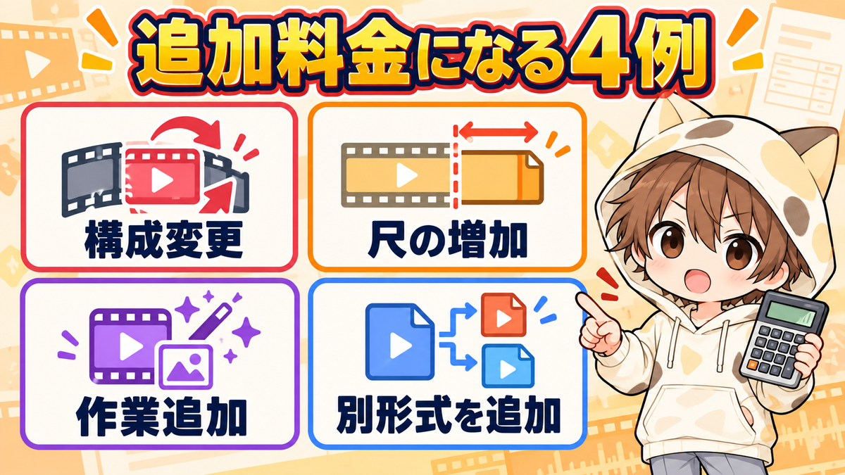 動画編集で追加料金になる構成変更・尺の増加・作業追加・別形式追加