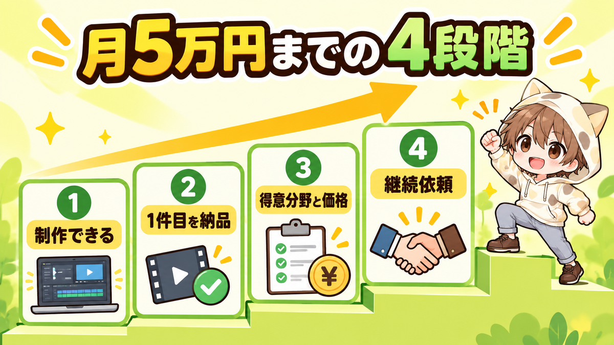 副業動画編集で月5万円を目指す4段階