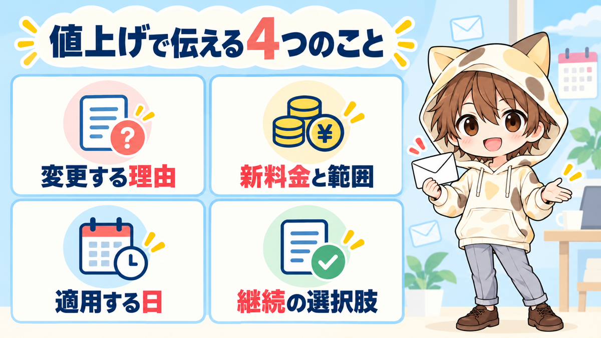 既存顧客へ値上げを伝えるときに必要な4項目