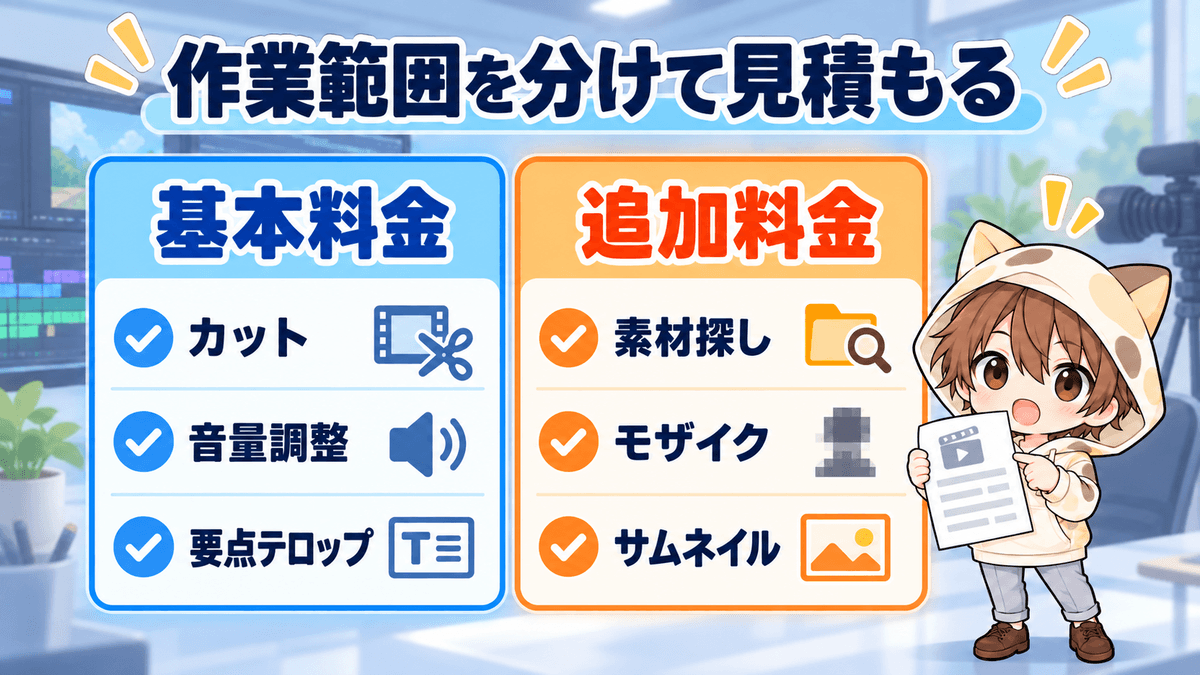 動画編集の基本料金と追加料金の作業範囲を分けて見積もる