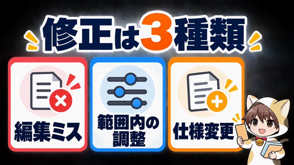 動画編集の修正を今回だけ・今後共通・未確定に分ける