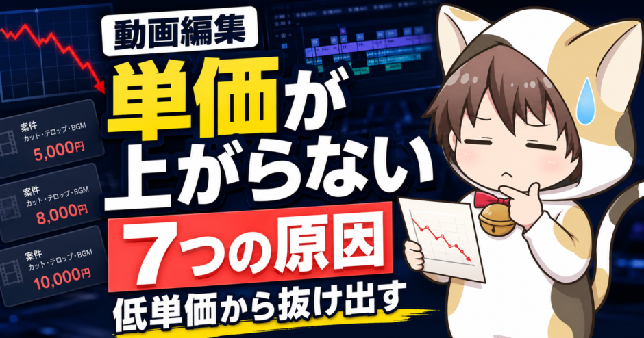 動画編集の単価が上がらない7つの原因を解説する記事のアイキャッチ