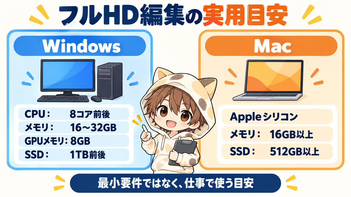 フルHD動画編集に必要なWindowsとMacの実用スペック