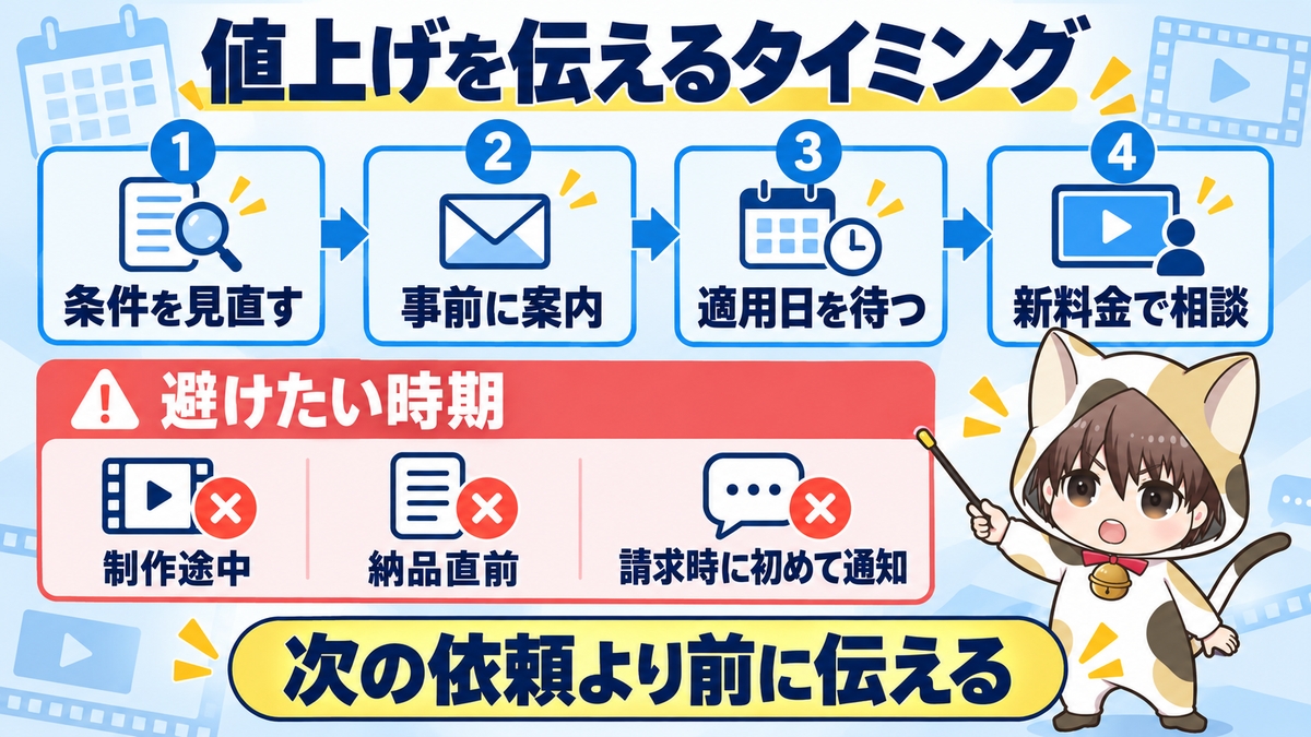 動画編集の値上げを既存顧客へ伝えるタイミング