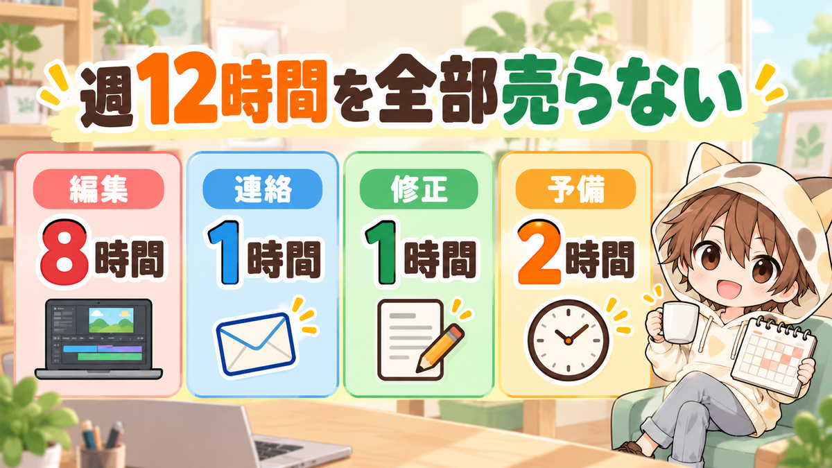 副業動画編集の週12時間を編集・連絡・修正・予備へ配分する