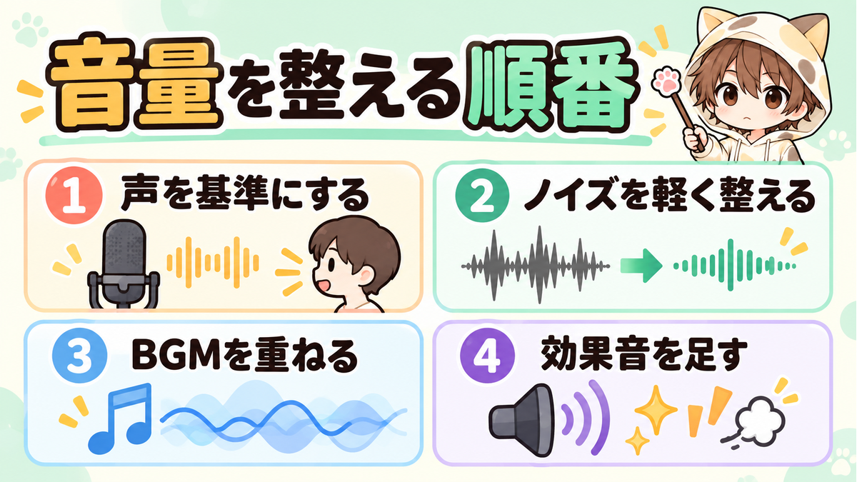 動画編集で音量を整える順番