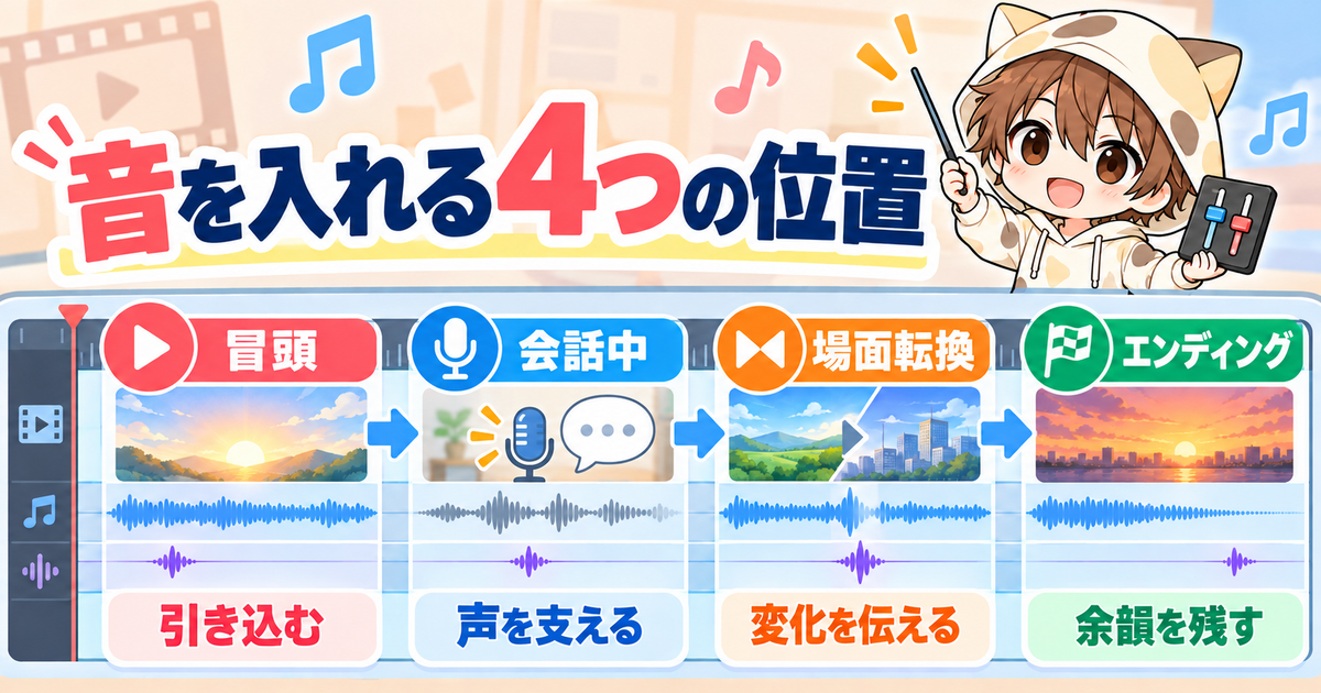 動画へBGMと効果音を入れる4つの位置