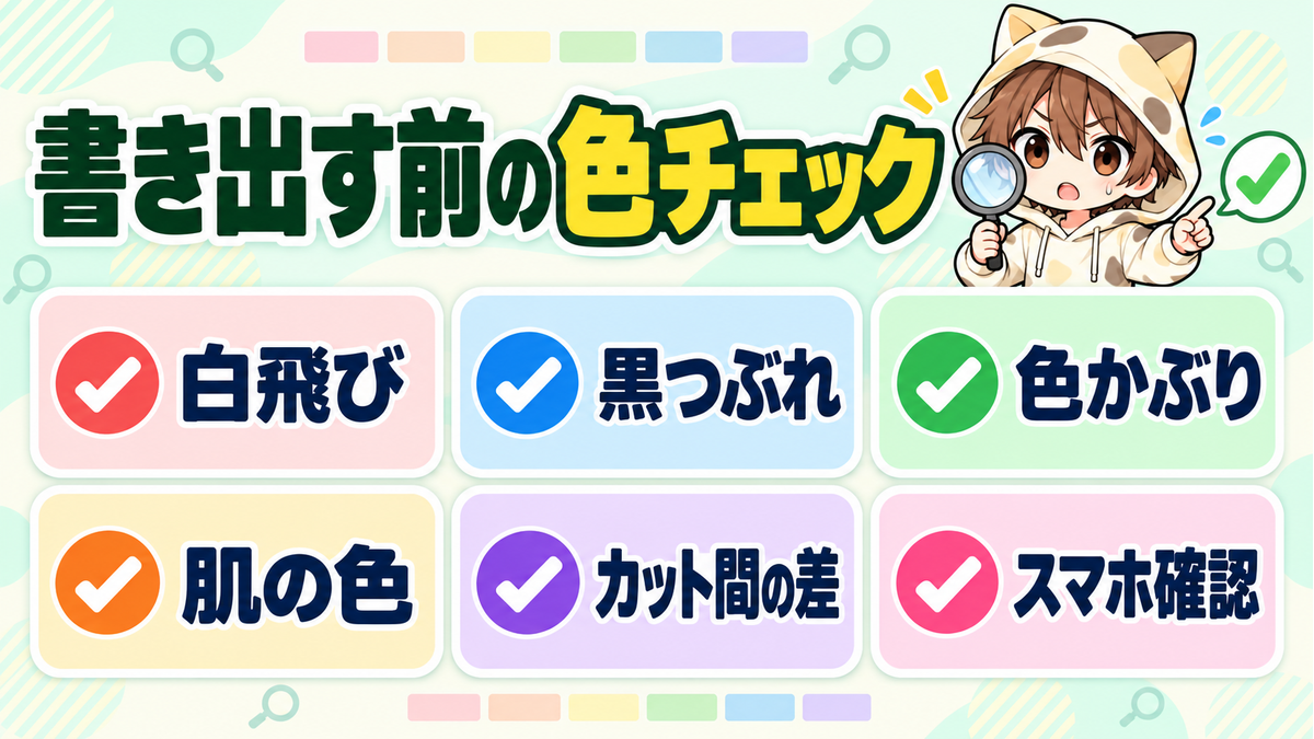 書き出す前の色チェック6項目