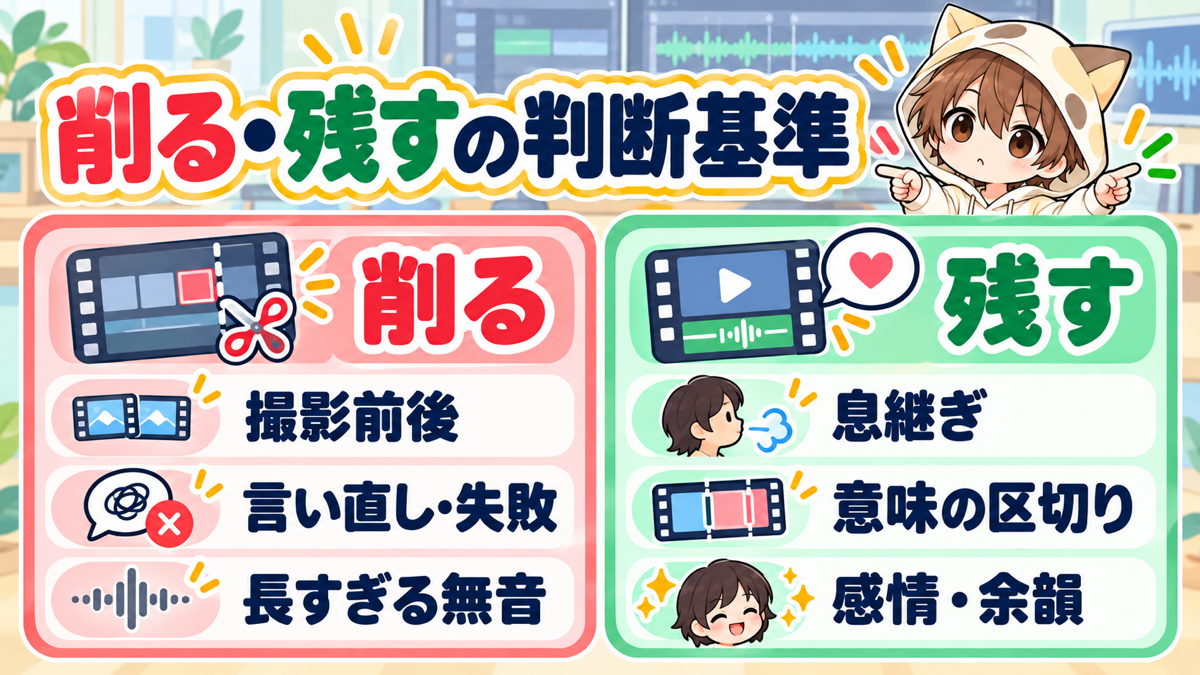 動画編集で削る部分と残す間の判断基準
