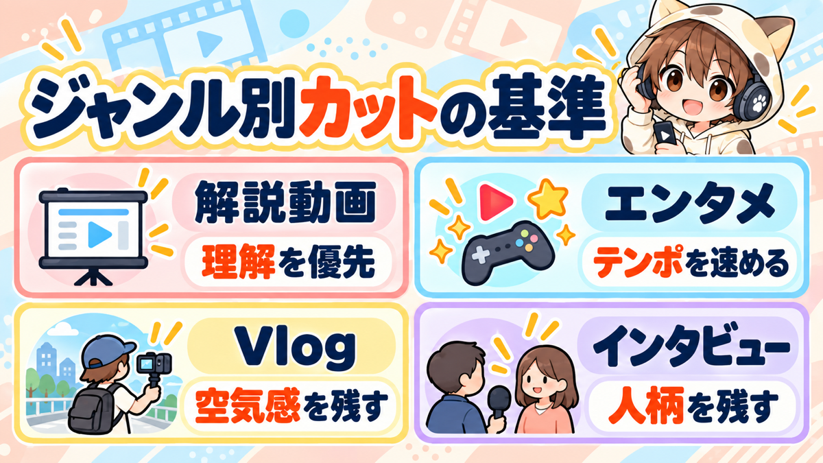 動画ジャンル別のカット基準