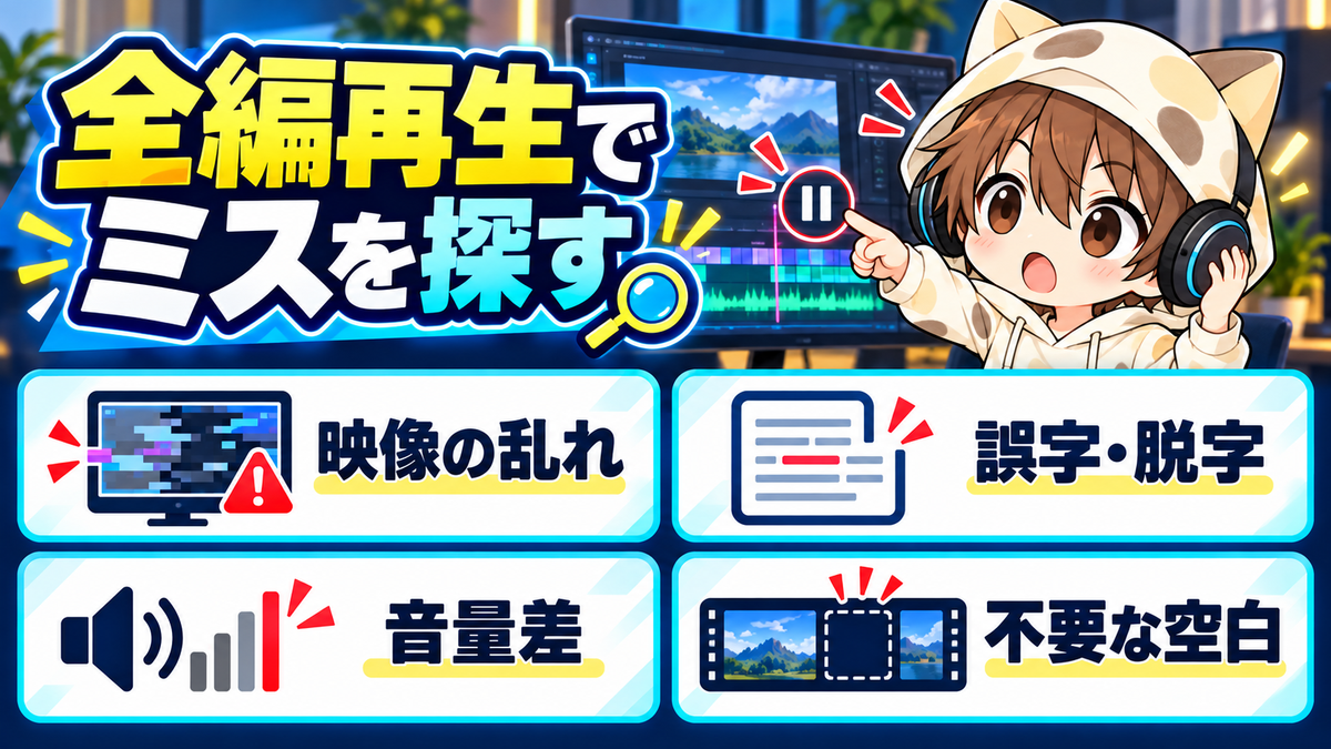 完成ファイルを全編再生して探す4つのミス