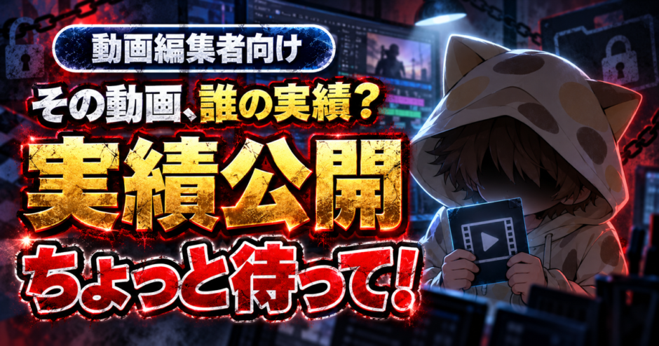 実績公開前の確認を促す動画編集者向けアイキャッチ
