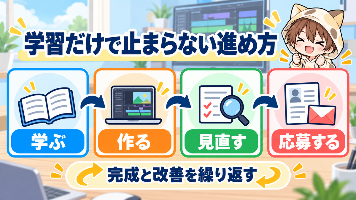 動画編集を学び作り見直して応募する進め方