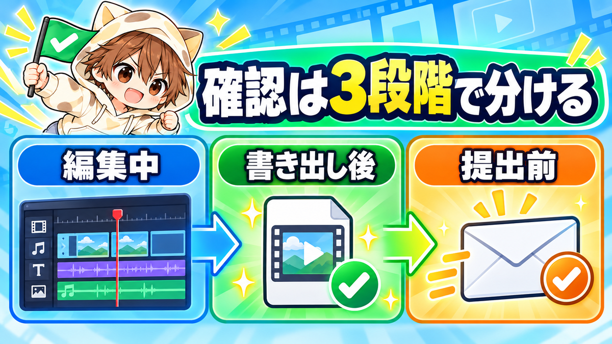 動画編集の品質確認を3段階で分ける
