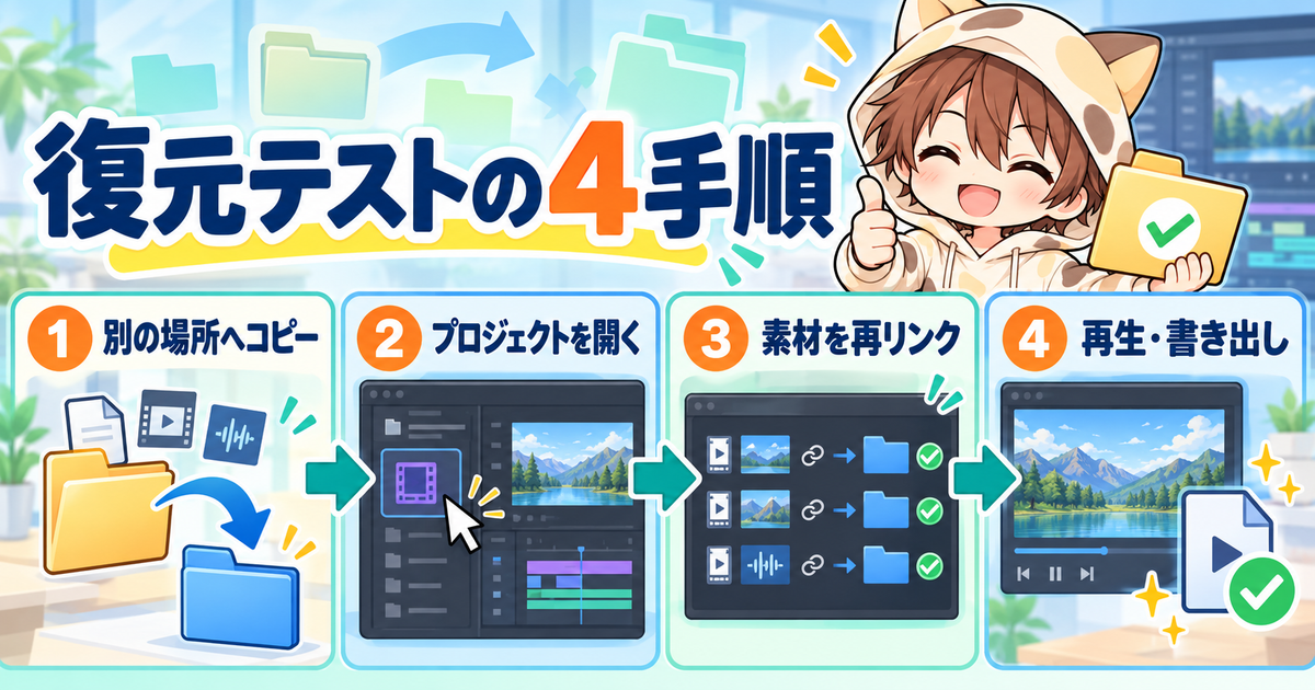 動画編集データの復元テストを行う4手順