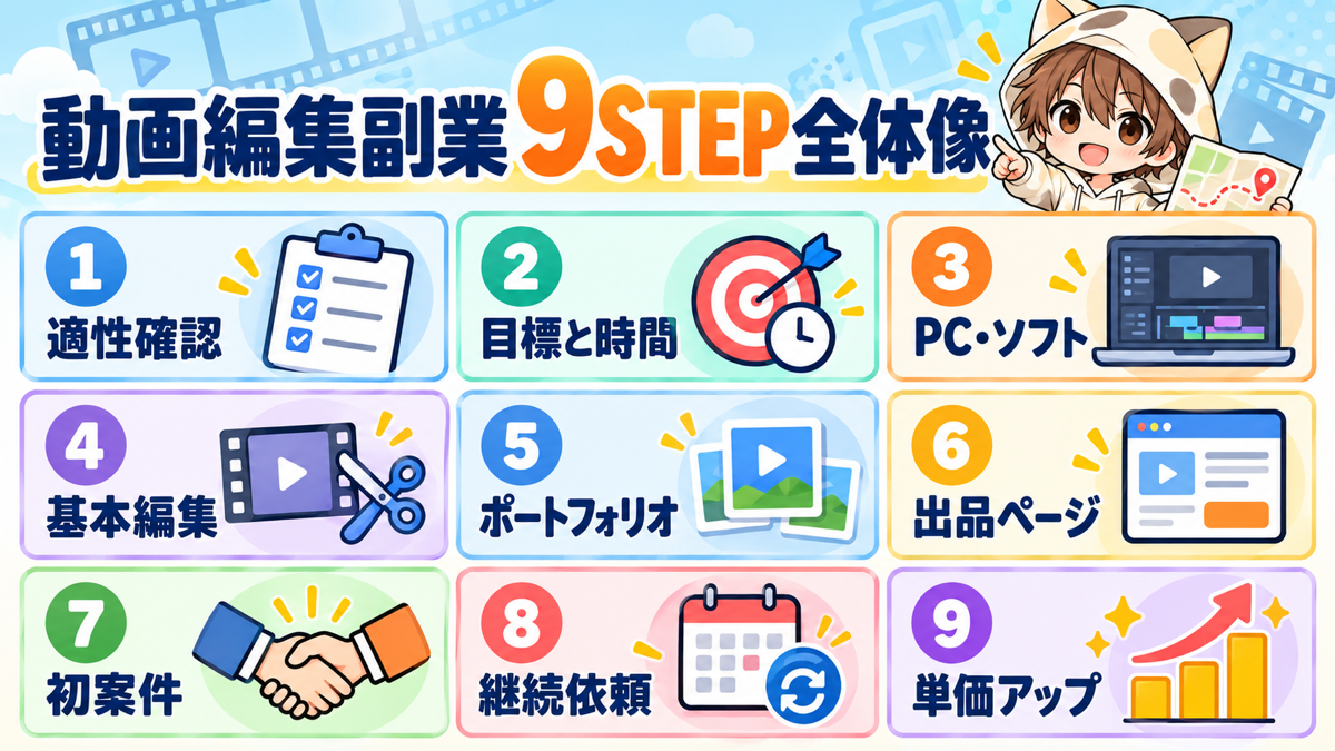 動画編集副業9STEPの全体像
