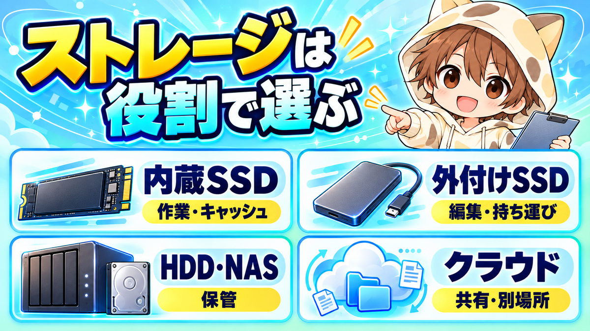 動画編集用ストレージを役割で選ぶ