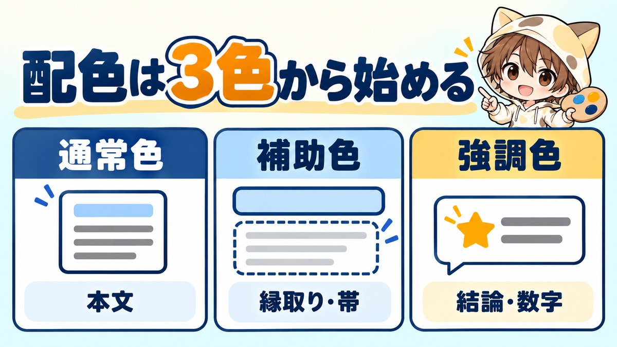 テロップ配色は通常色・補助色・強調色の3色から始める